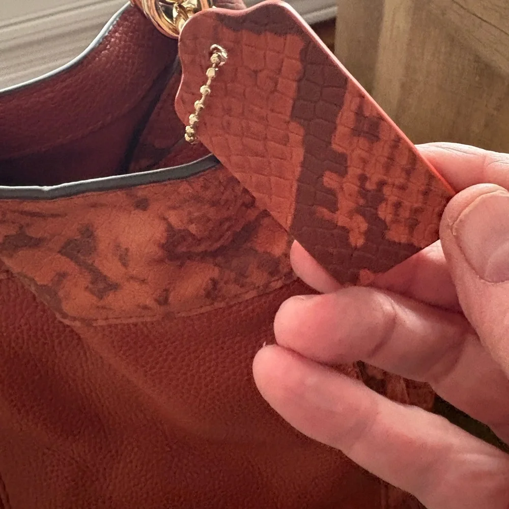 Coach Terracotta Red Leather & Python Shoulder Bag - Picture 10 of 11